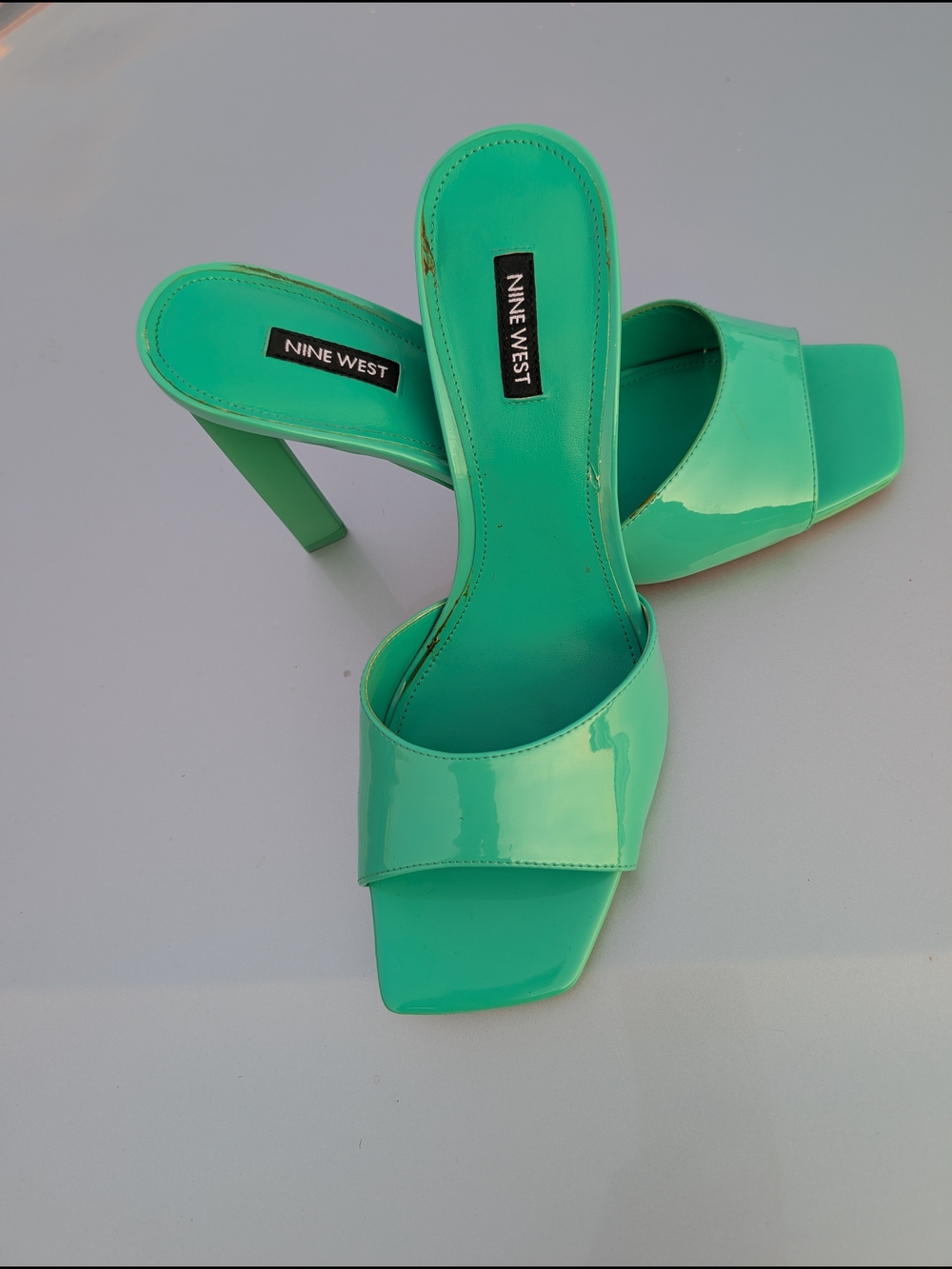 Nine West Mint Green Patent Slide Heels